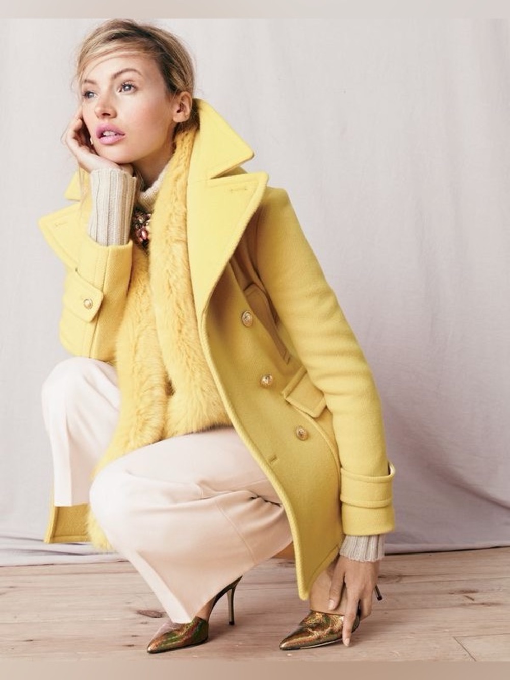 RARE! NWT J. Crew Classic Majesty Stadium Cloth Peacoat, Size 2, Golden Sun